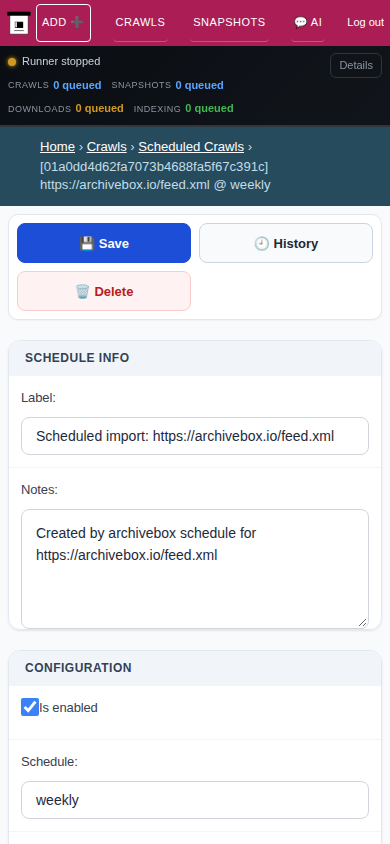 Crawl schedule detail — mobile