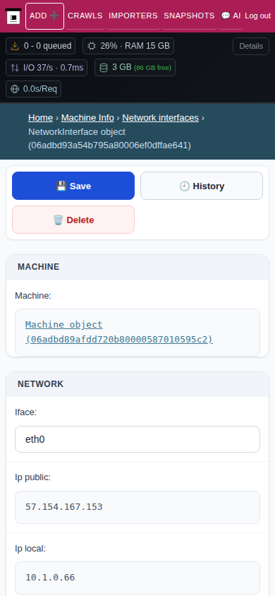 Network interface detail — mobile