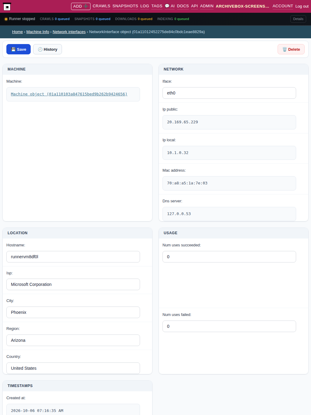 Network interface detail — tablet