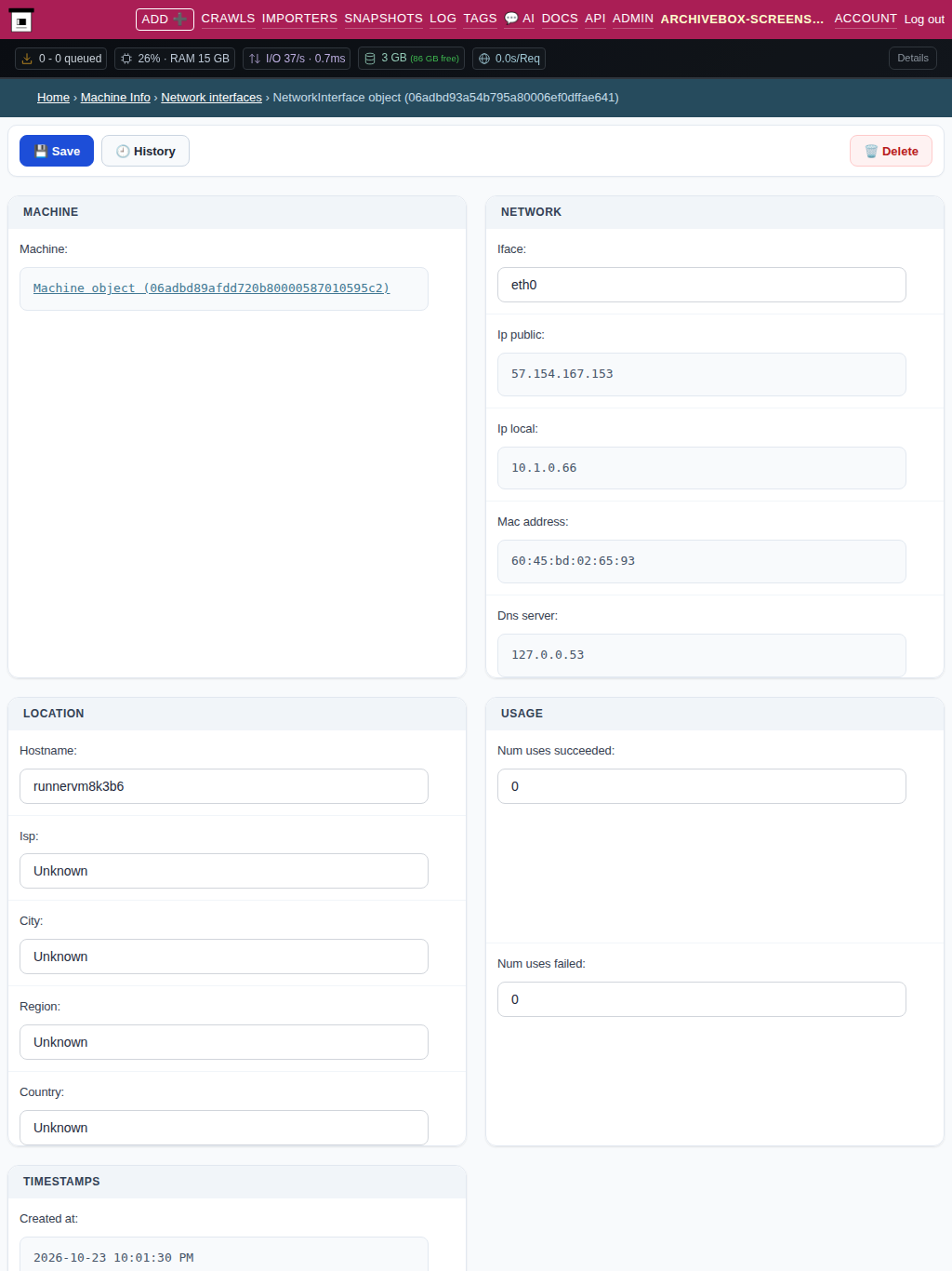 Network interface detail — tablet