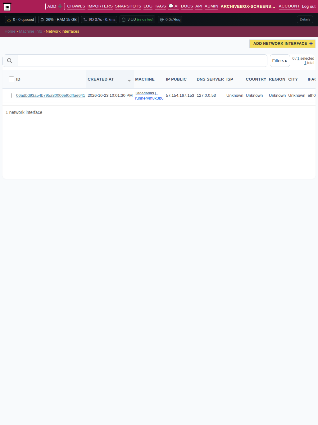 Network interfaces — tablet
