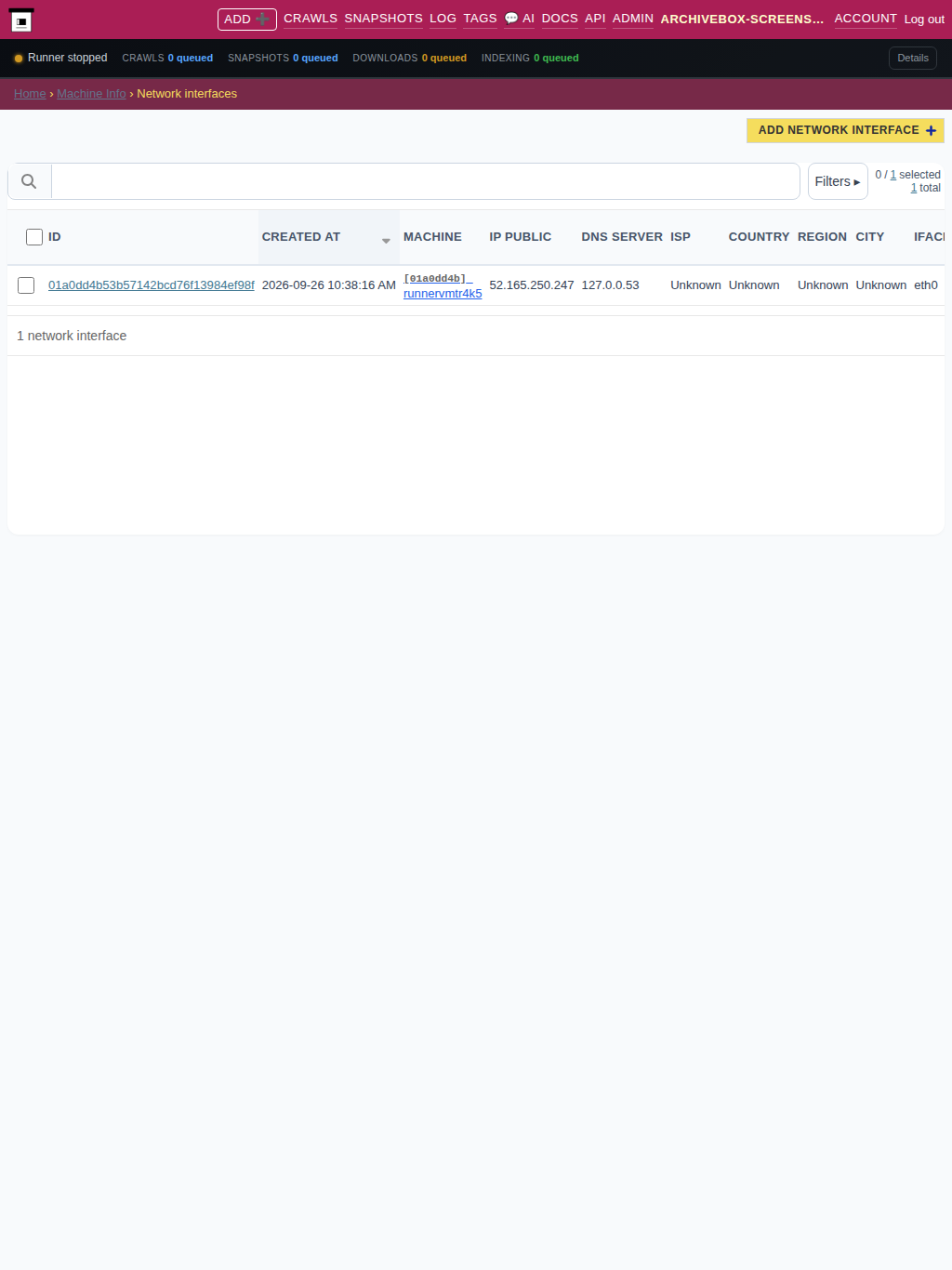 Network interfaces — tablet