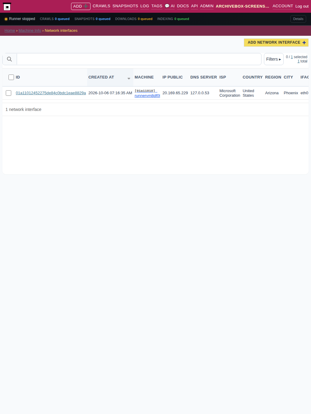 Network interfaces — tablet