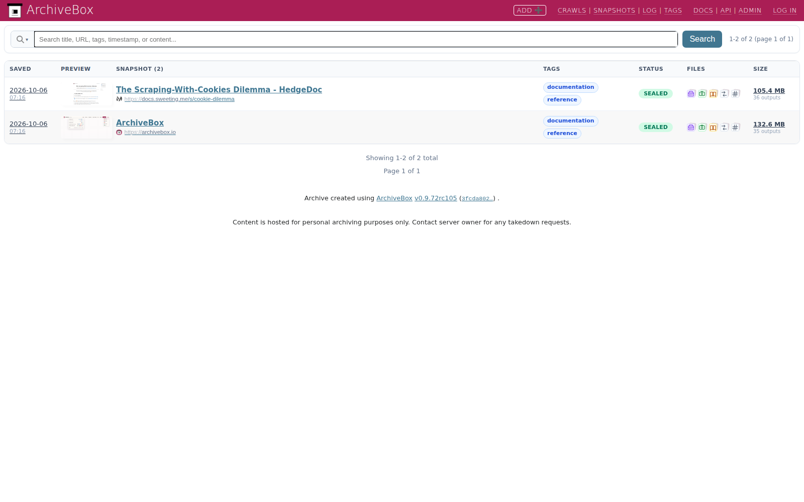 Public snapshot list — desktop