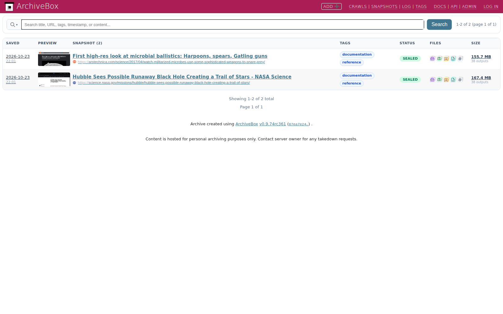Public snapshot list — desktop