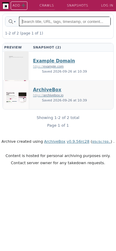 Public snapshot list — mobile