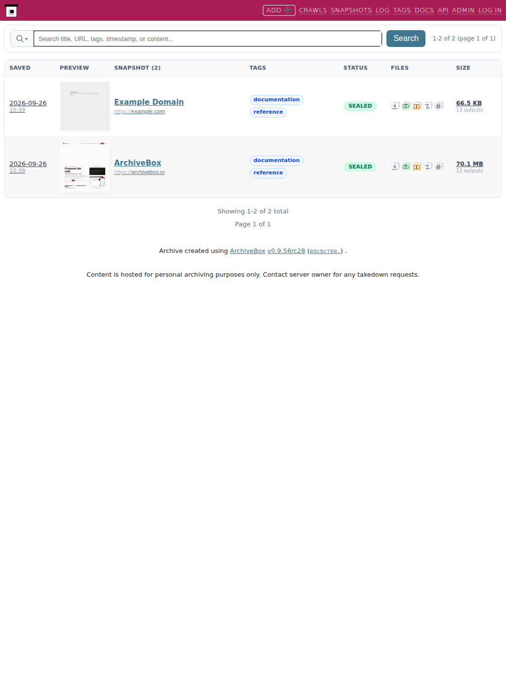 Public snapshot list — tablet