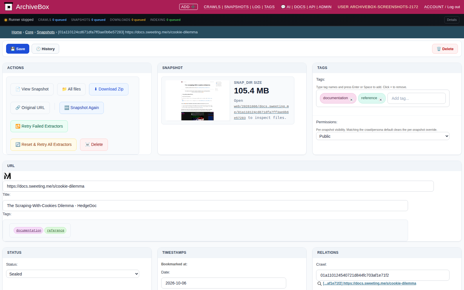 Snapshot admin detail — desktop