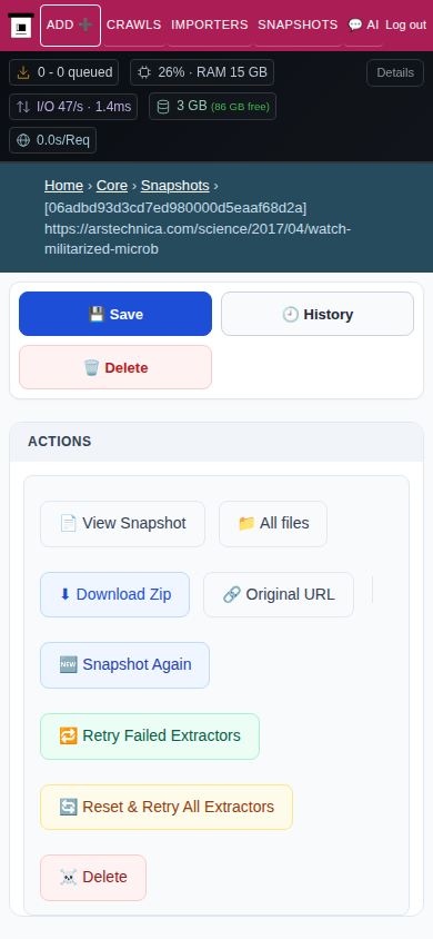 Snapshot admin detail — mobile