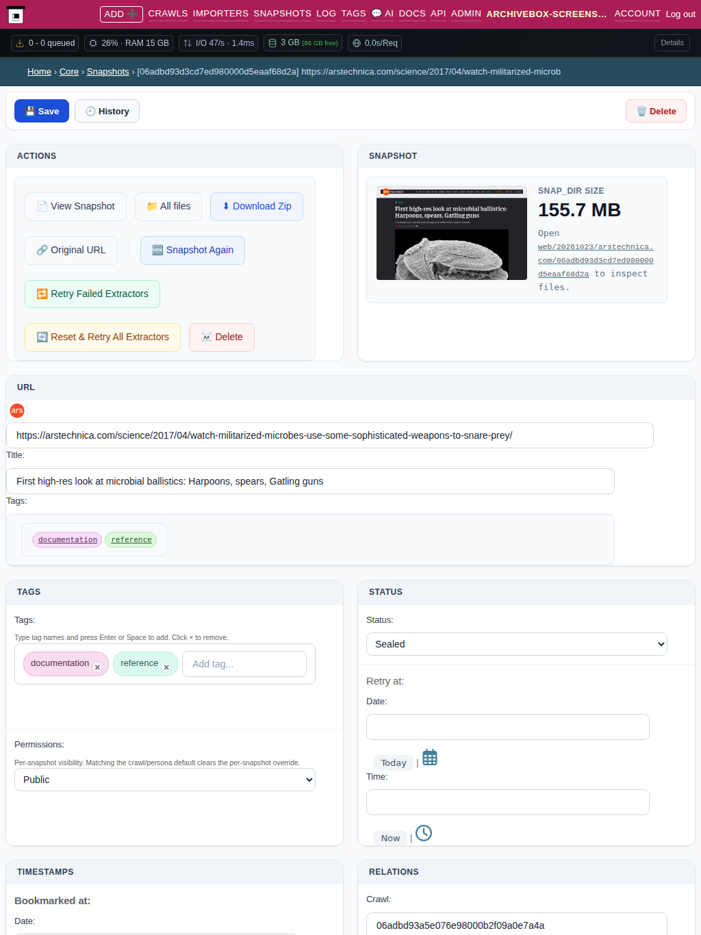 Snapshot admin detail — tablet