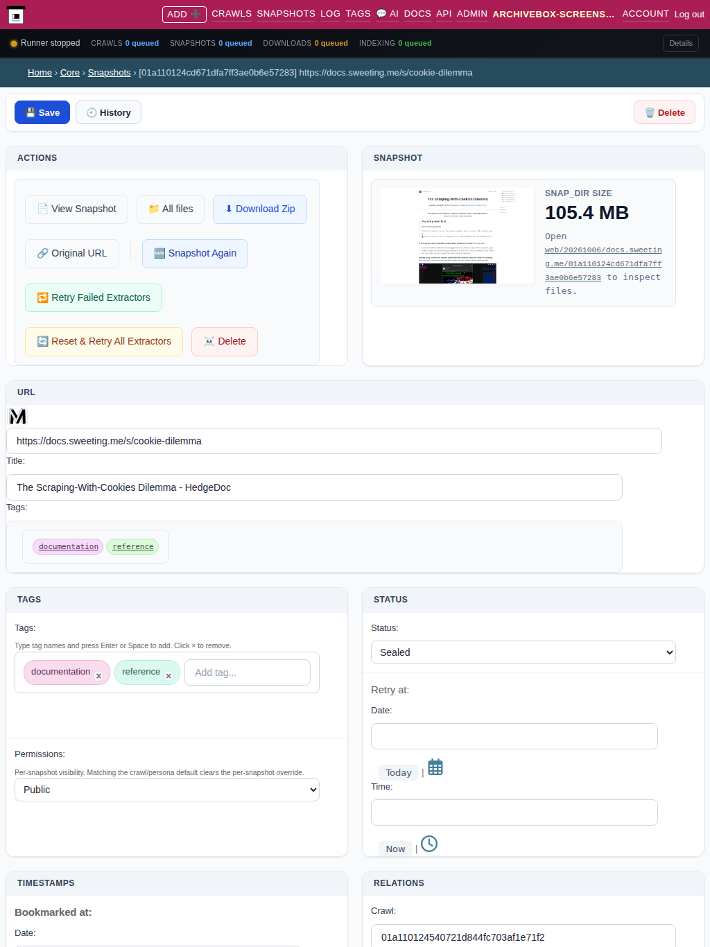 Snapshot admin detail — tablet