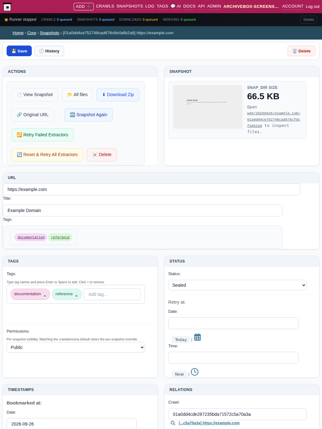 Snapshot admin detail — tablet