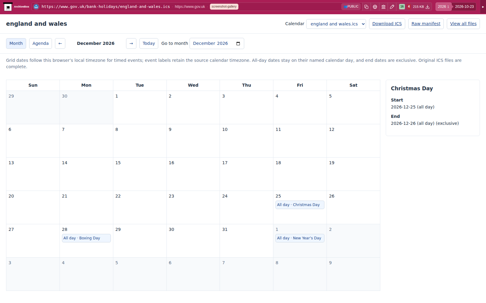 Snapshot View (calendar) — desktop