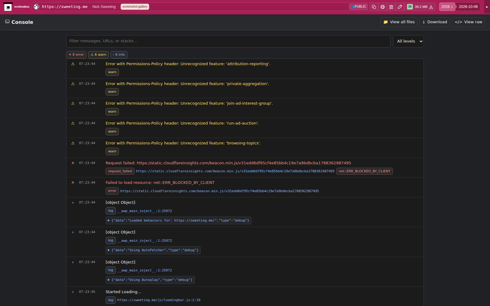 Snapshot View (consolelog) — desktop