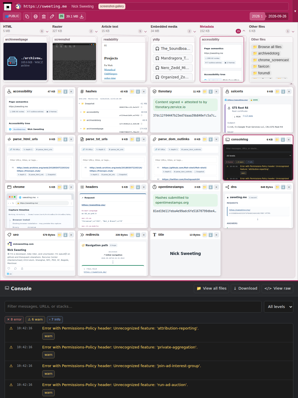 Snapshot View (consolelog) — tablet