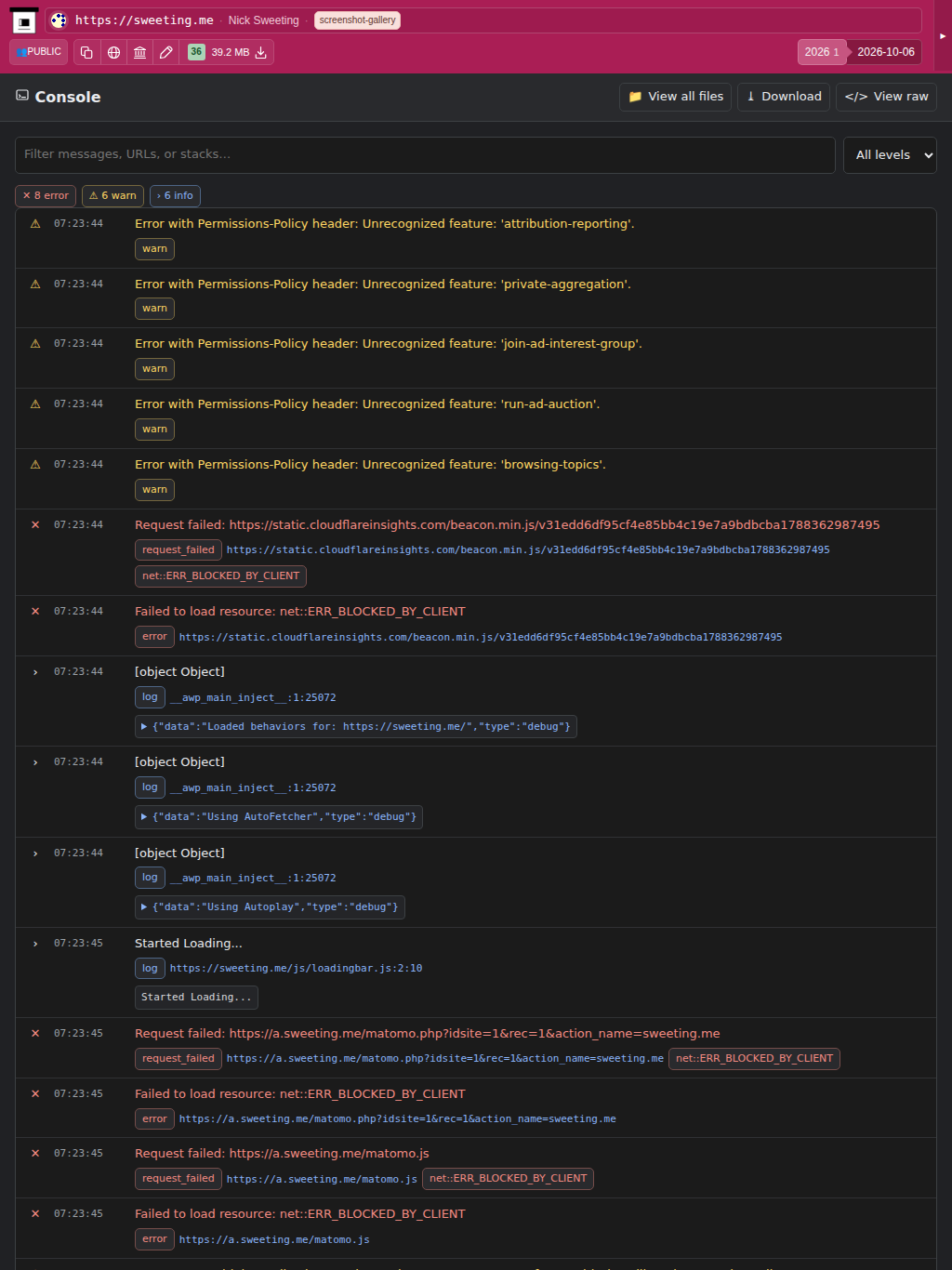Snapshot View (consolelog) — tablet