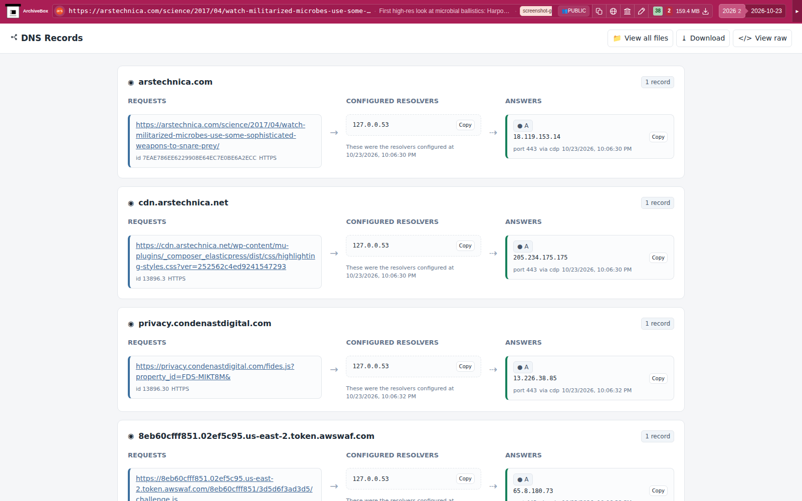 Snapshot View (dns) — desktop