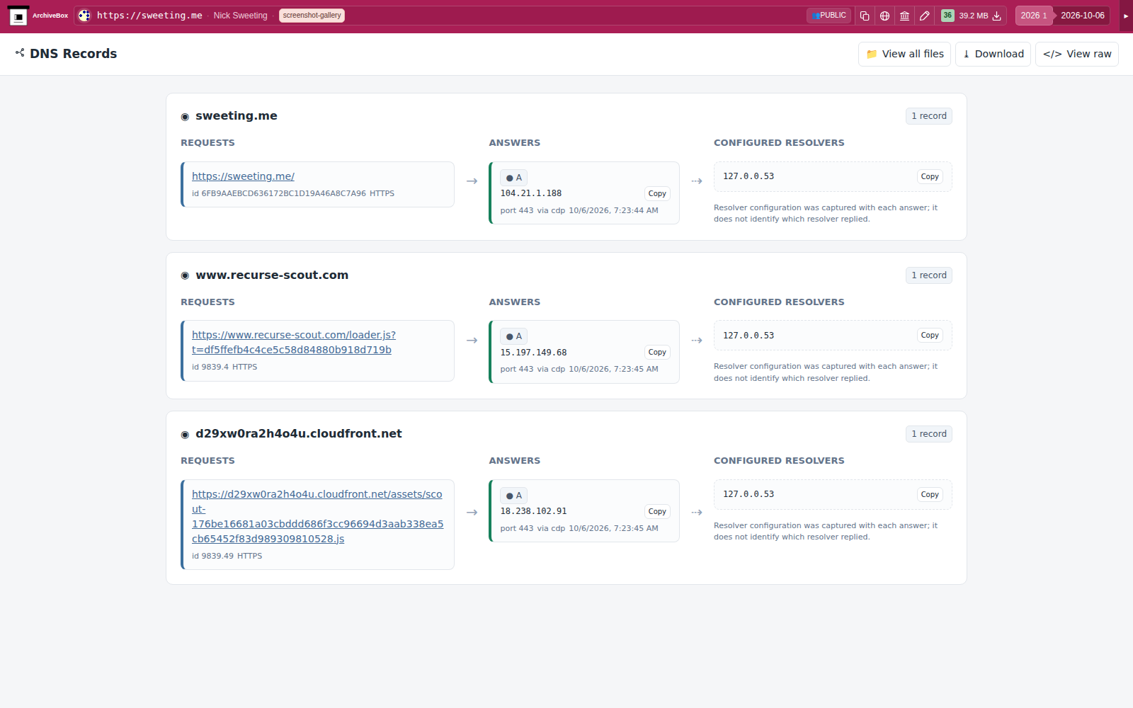Snapshot View (dns) — desktop