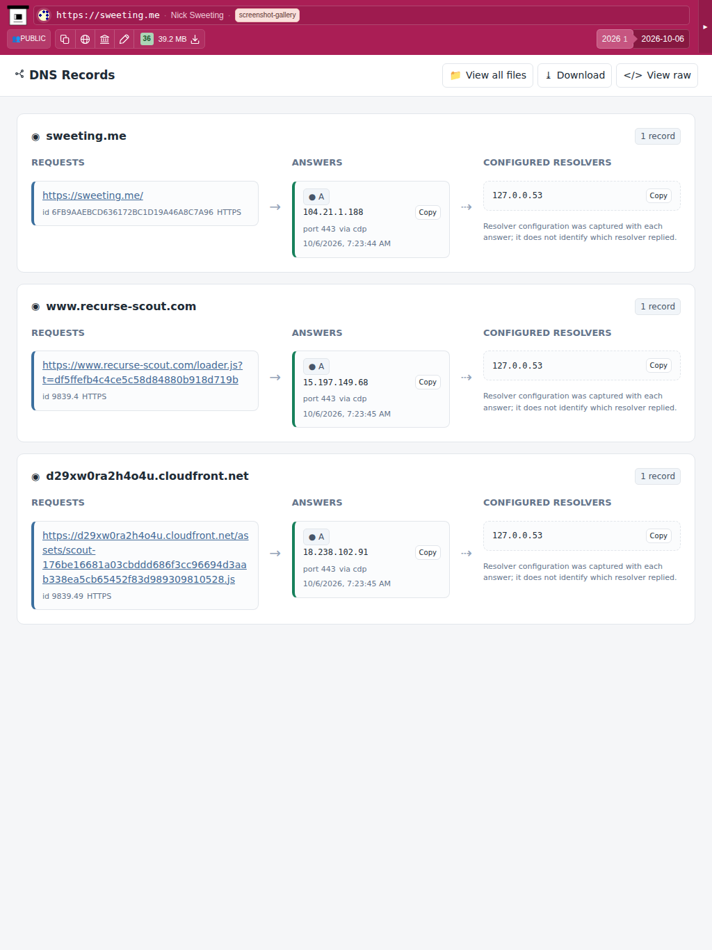 Snapshot View (dns) — tablet