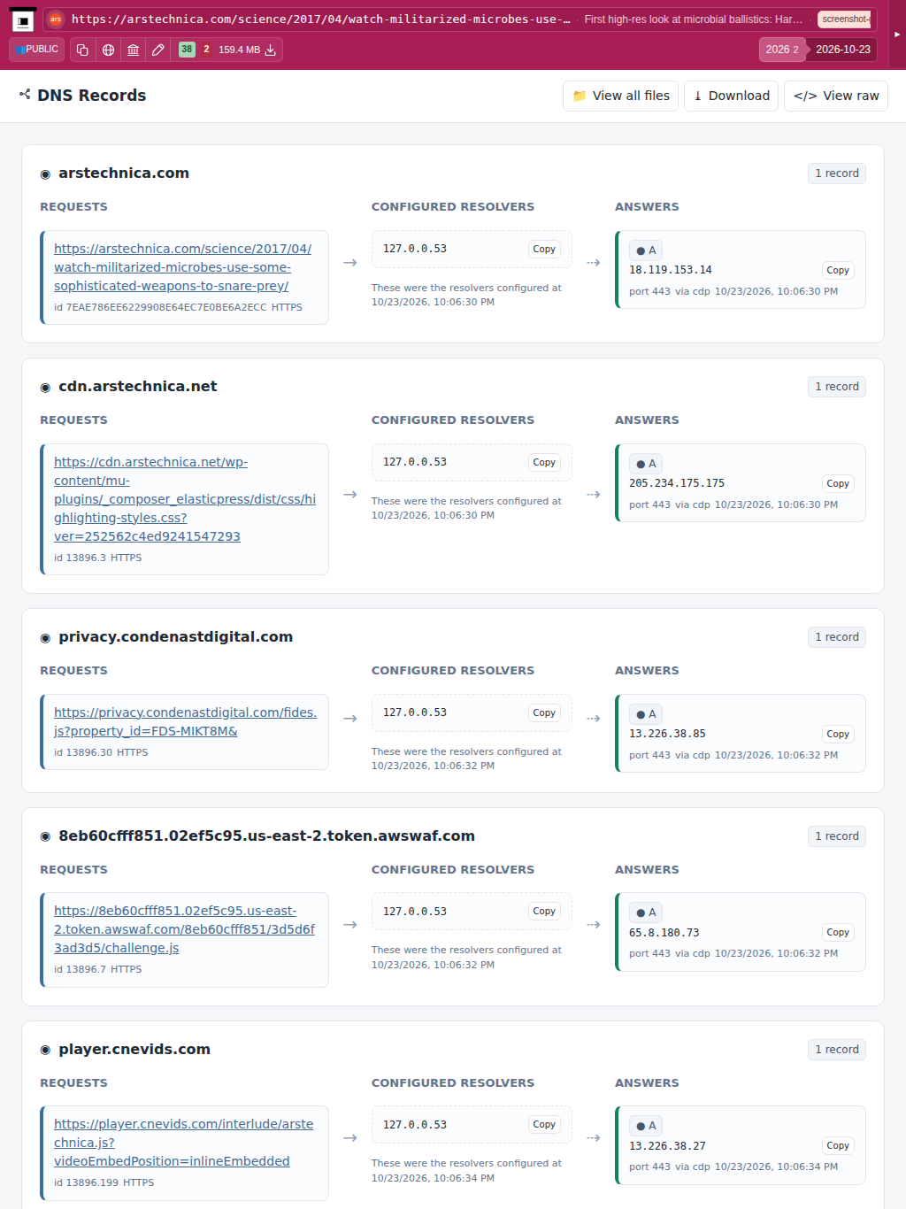 Snapshot View (dns) — tablet