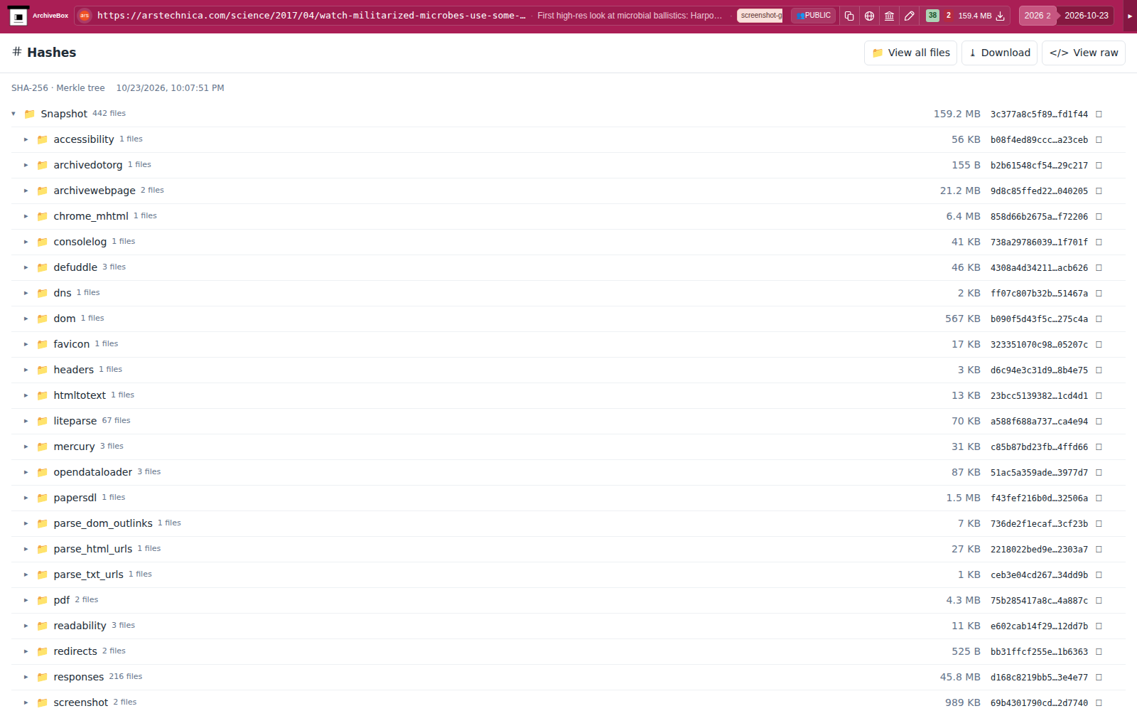 Snapshot View (hashes) — desktop