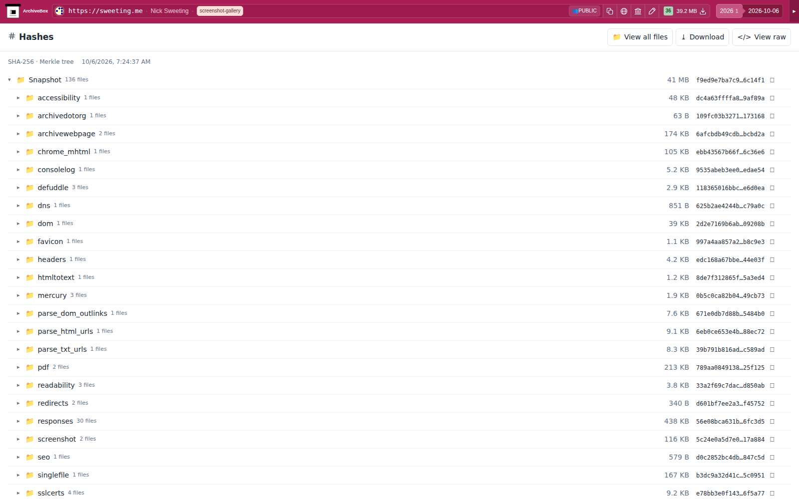Snapshot View (hashes) — desktop