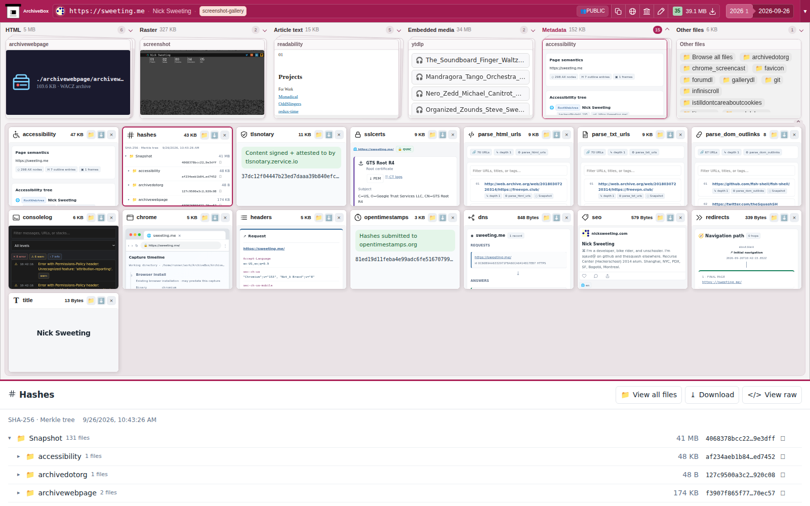 Snapshot View (hashes) — desktop