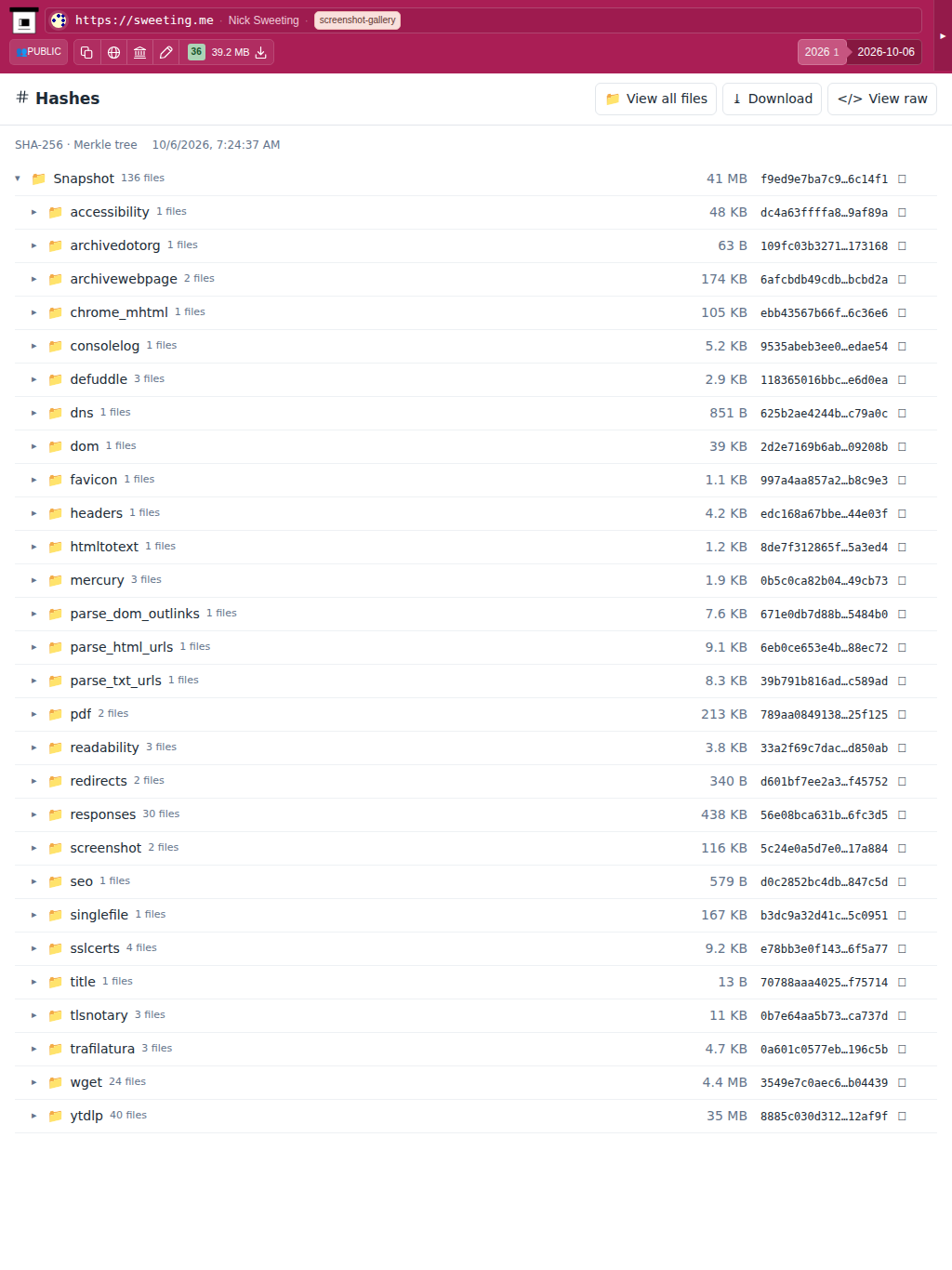 Snapshot View (hashes) — tablet