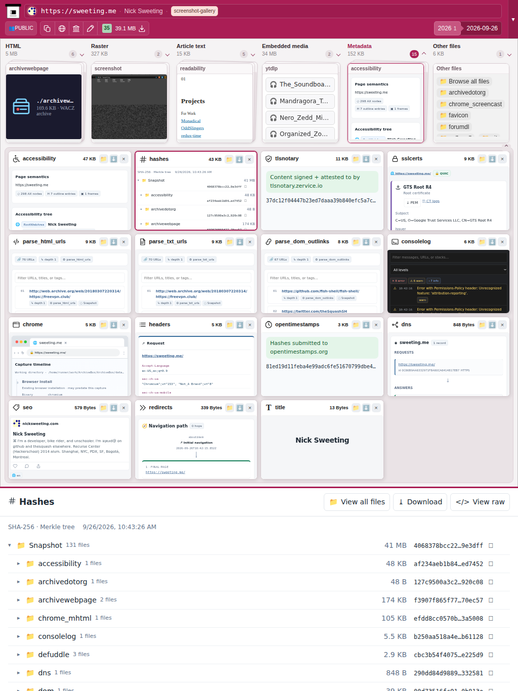 Snapshot View (hashes) — tablet