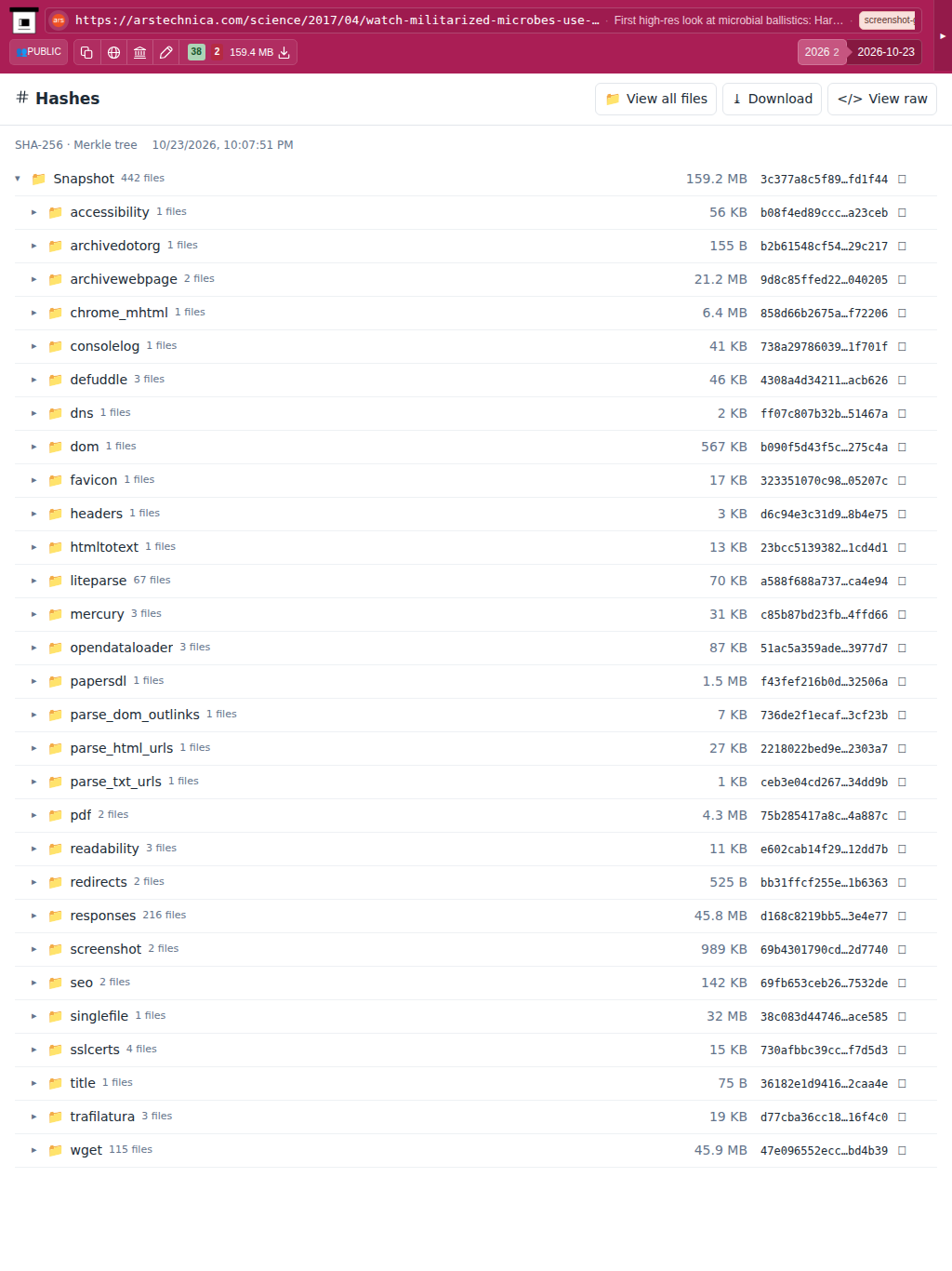 Snapshot View (hashes) — tablet