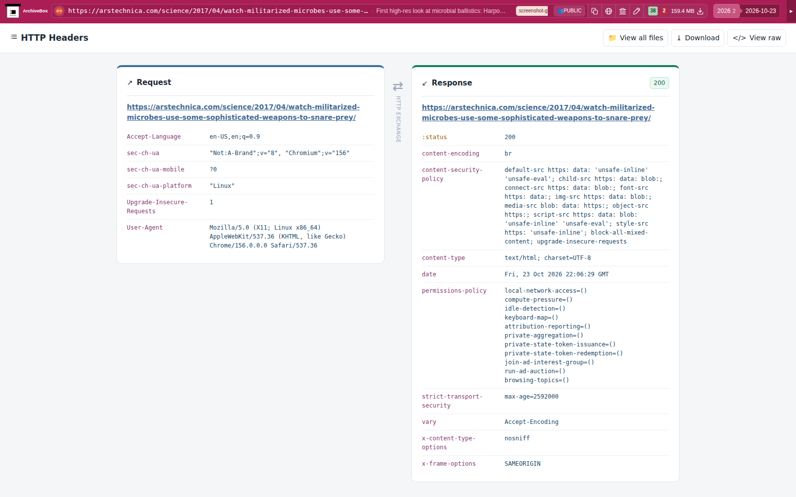 Snapshot View (headers) — desktop