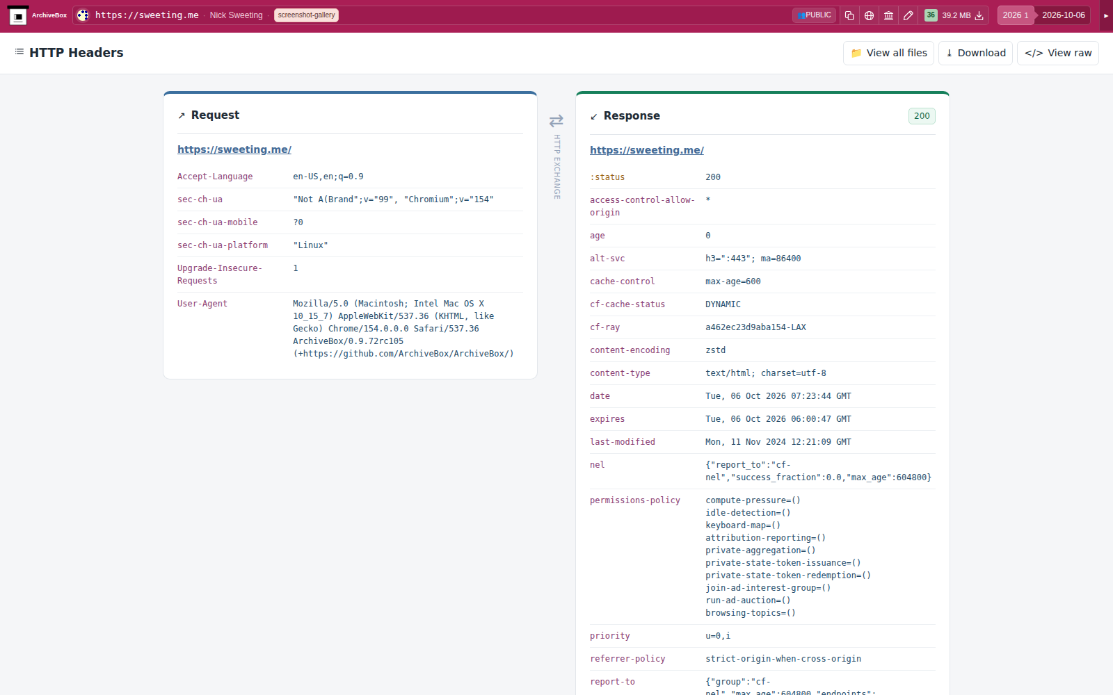 Snapshot View (headers) — desktop