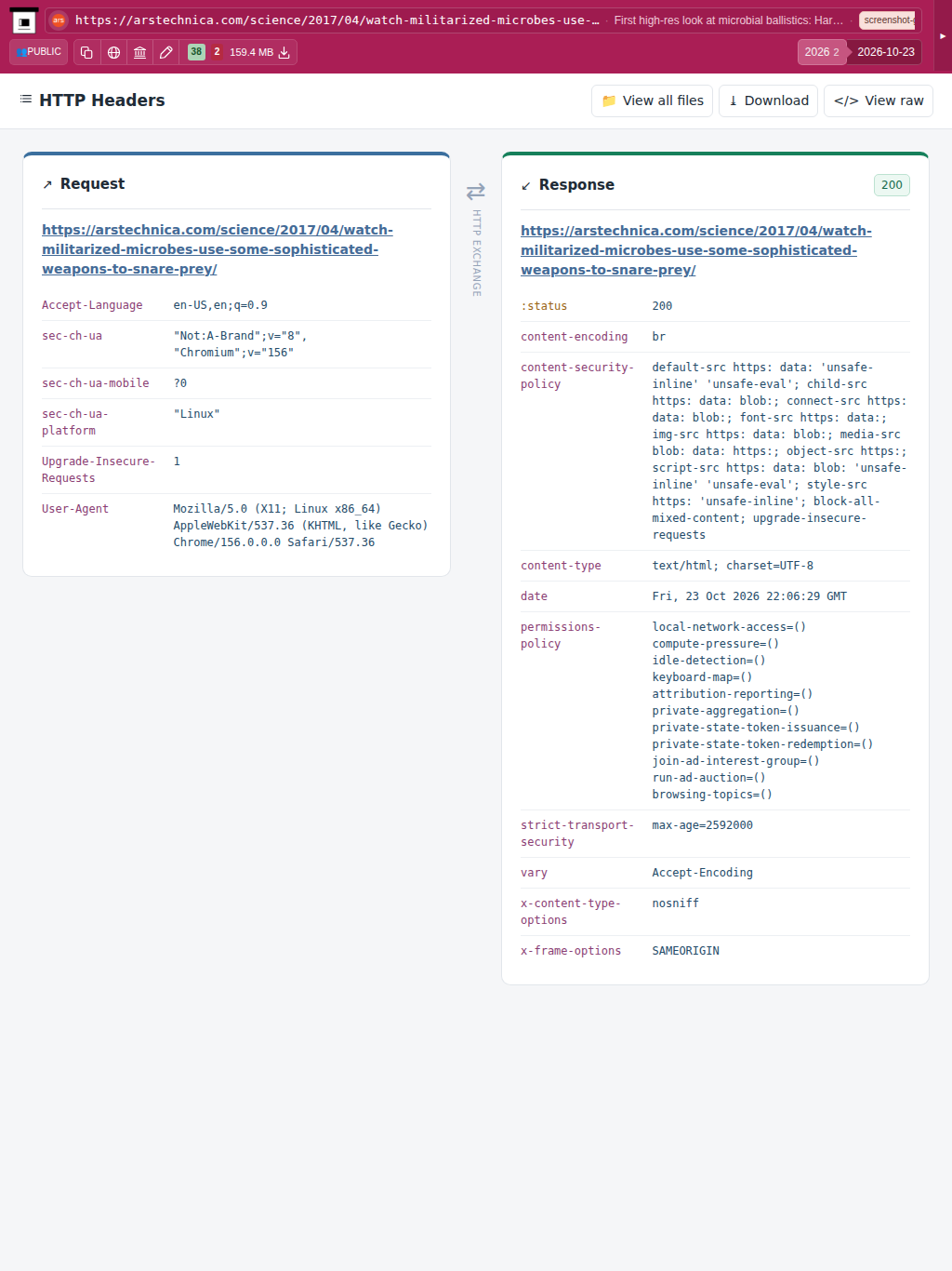 Snapshot View (headers) — tablet
