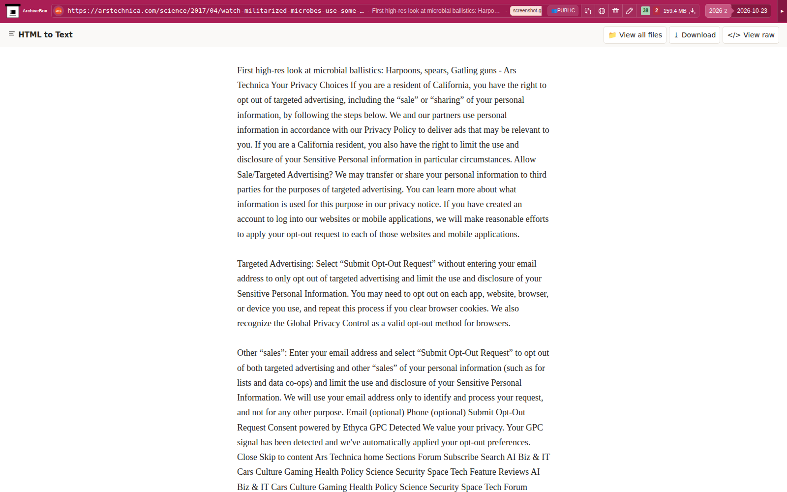 Snapshot View (htmltotext) — desktop