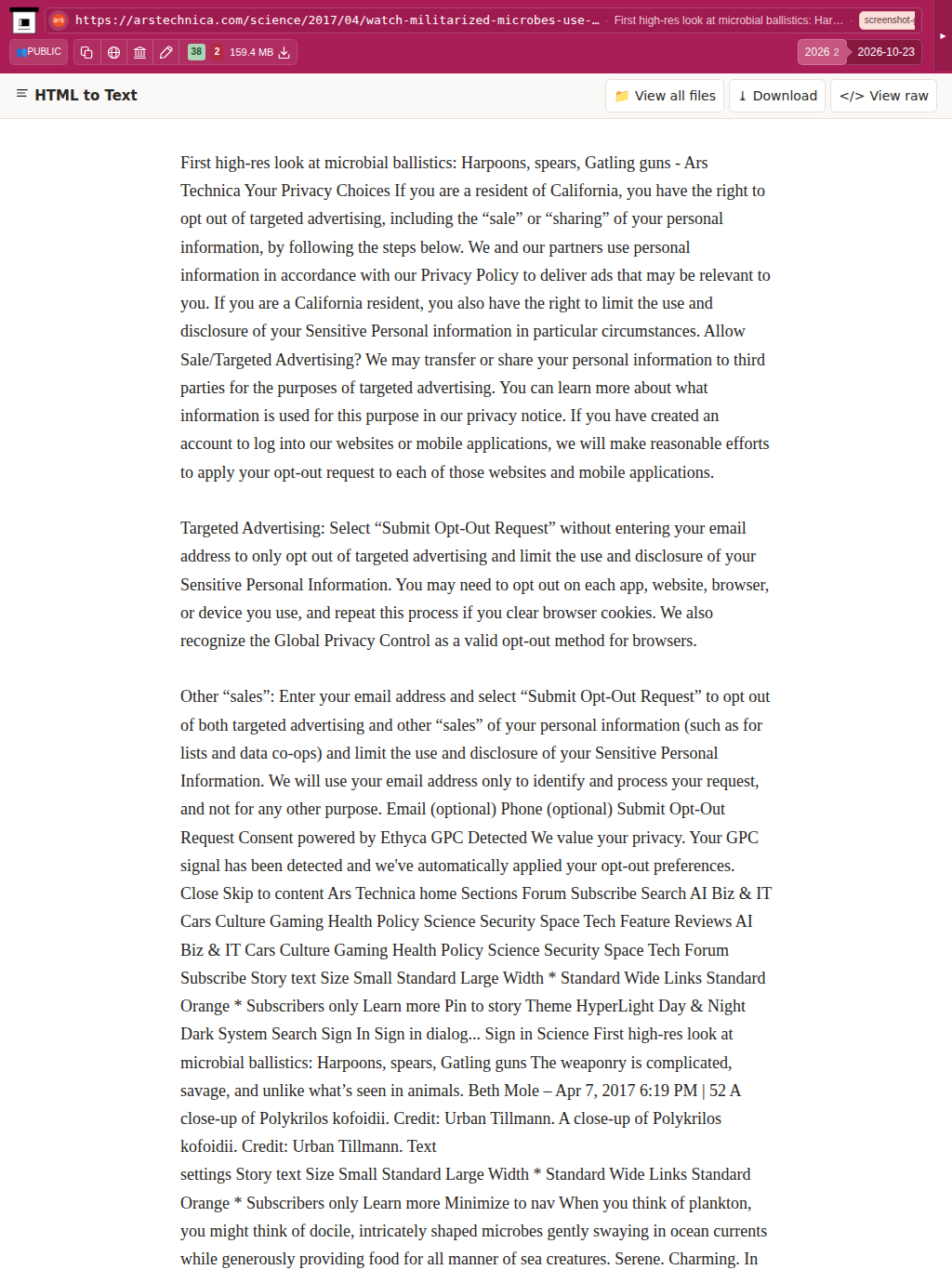 Snapshot View (htmltotext) — tablet