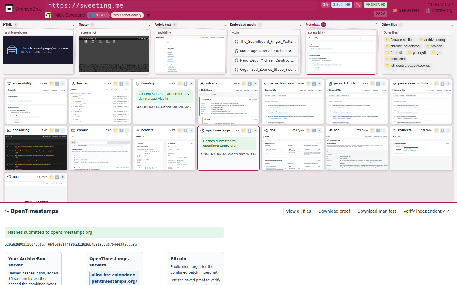 Snapshot View (opentimestamps) — desktop