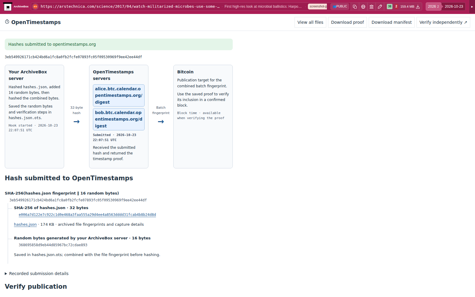 Snapshot View (opentimestamps) — desktop