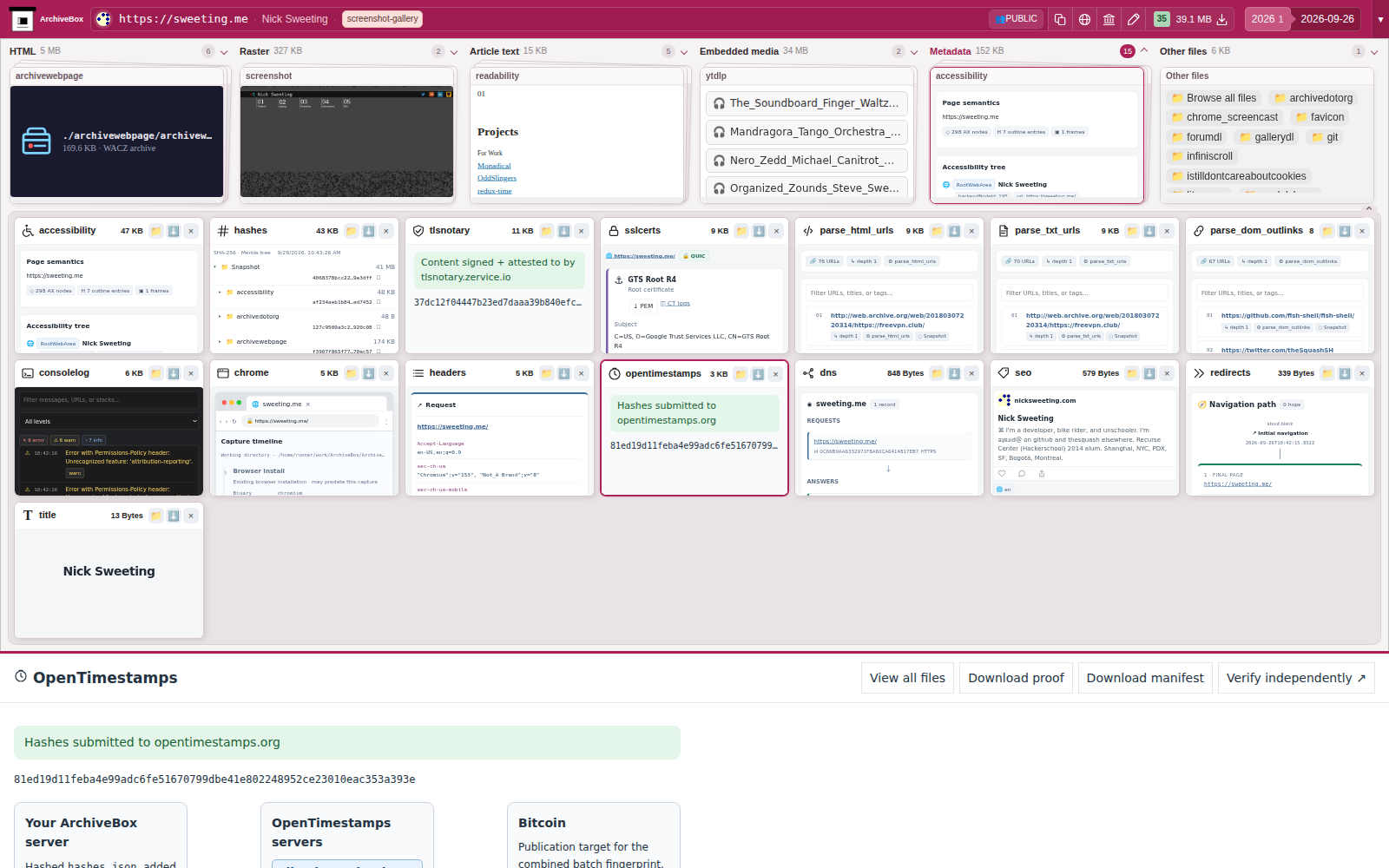 Snapshot View (opentimestamps) — desktop