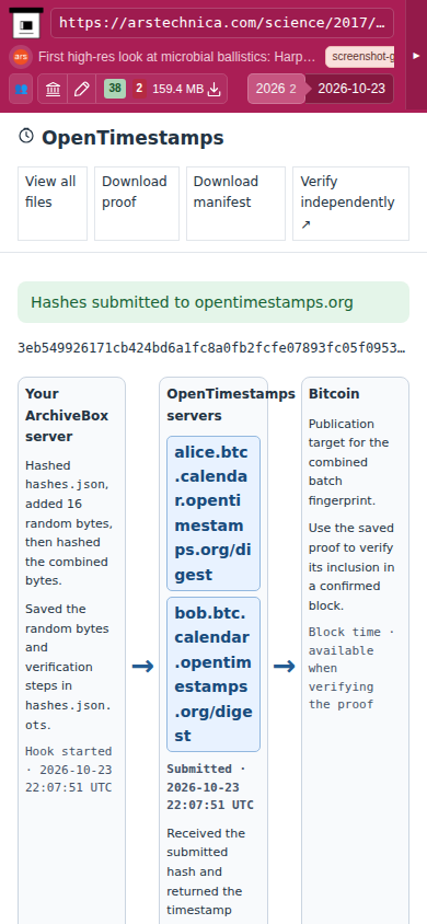 Snapshot View (opentimestamps) — mobile