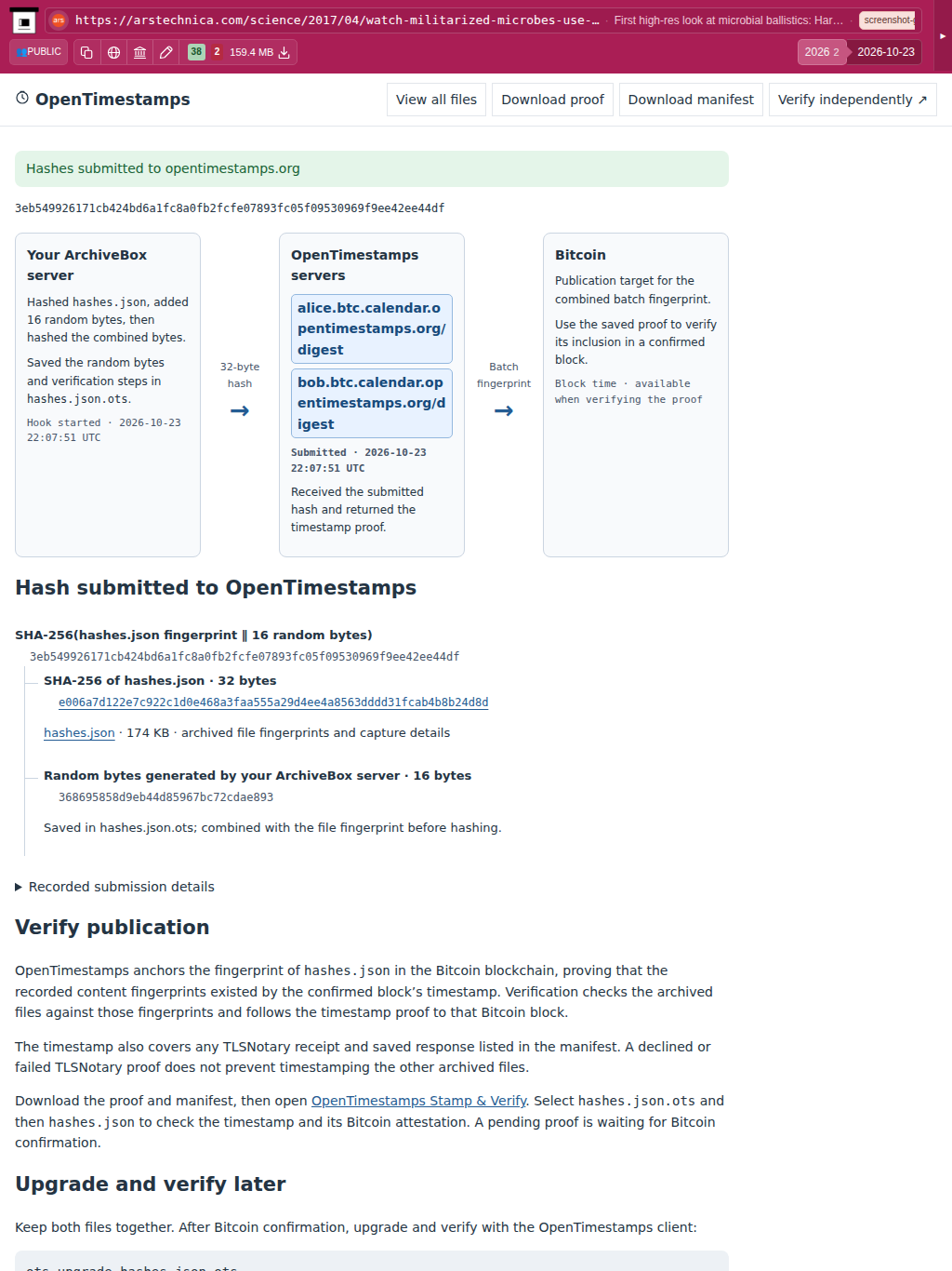 Snapshot View (opentimestamps) — tablet