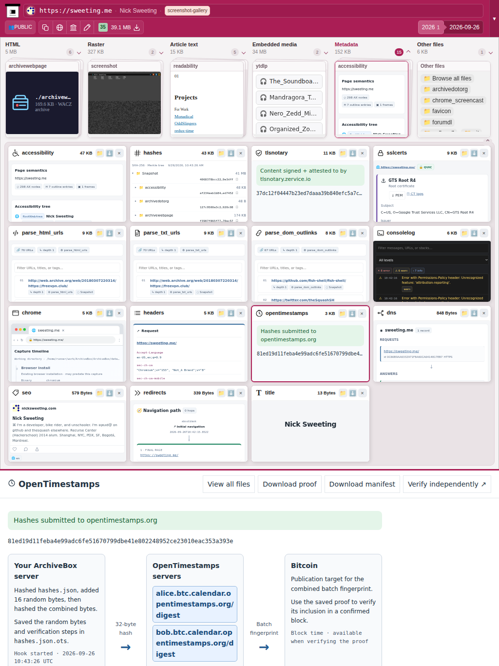 Snapshot View (opentimestamps) — tablet