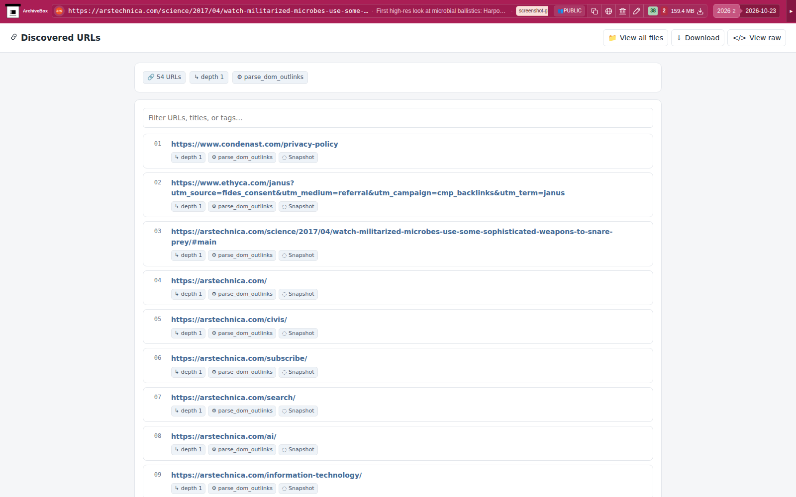 Snapshot View (parse_dom_outlinks) — desktop