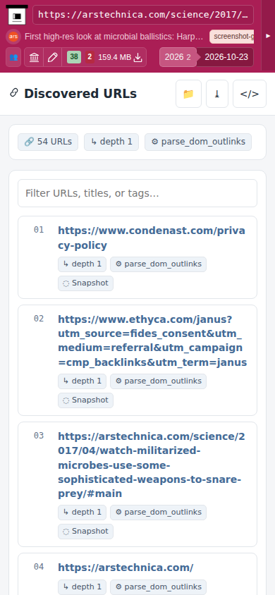 Snapshot View (parse_dom_outlinks) — mobile