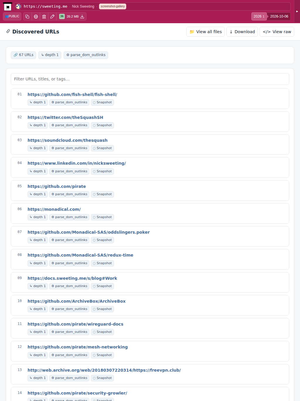 Snapshot View (parse_dom_outlinks) — tablet