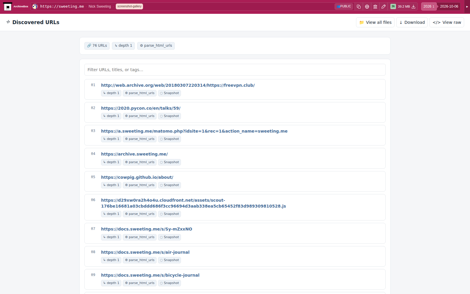 Snapshot View (parse_html_urls) — desktop