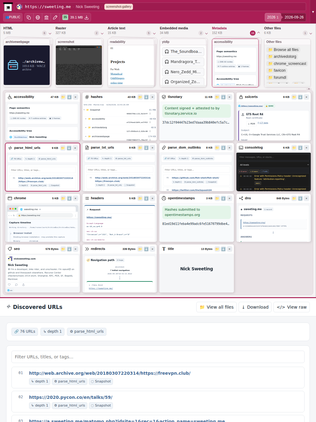 Snapshot View (parse_html_urls) — tablet