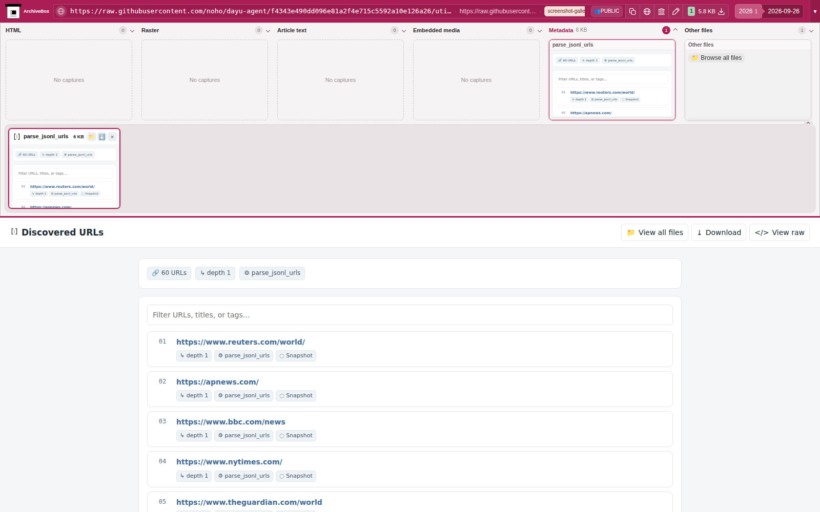 Snapshot View (parse_jsonl_urls) — desktop