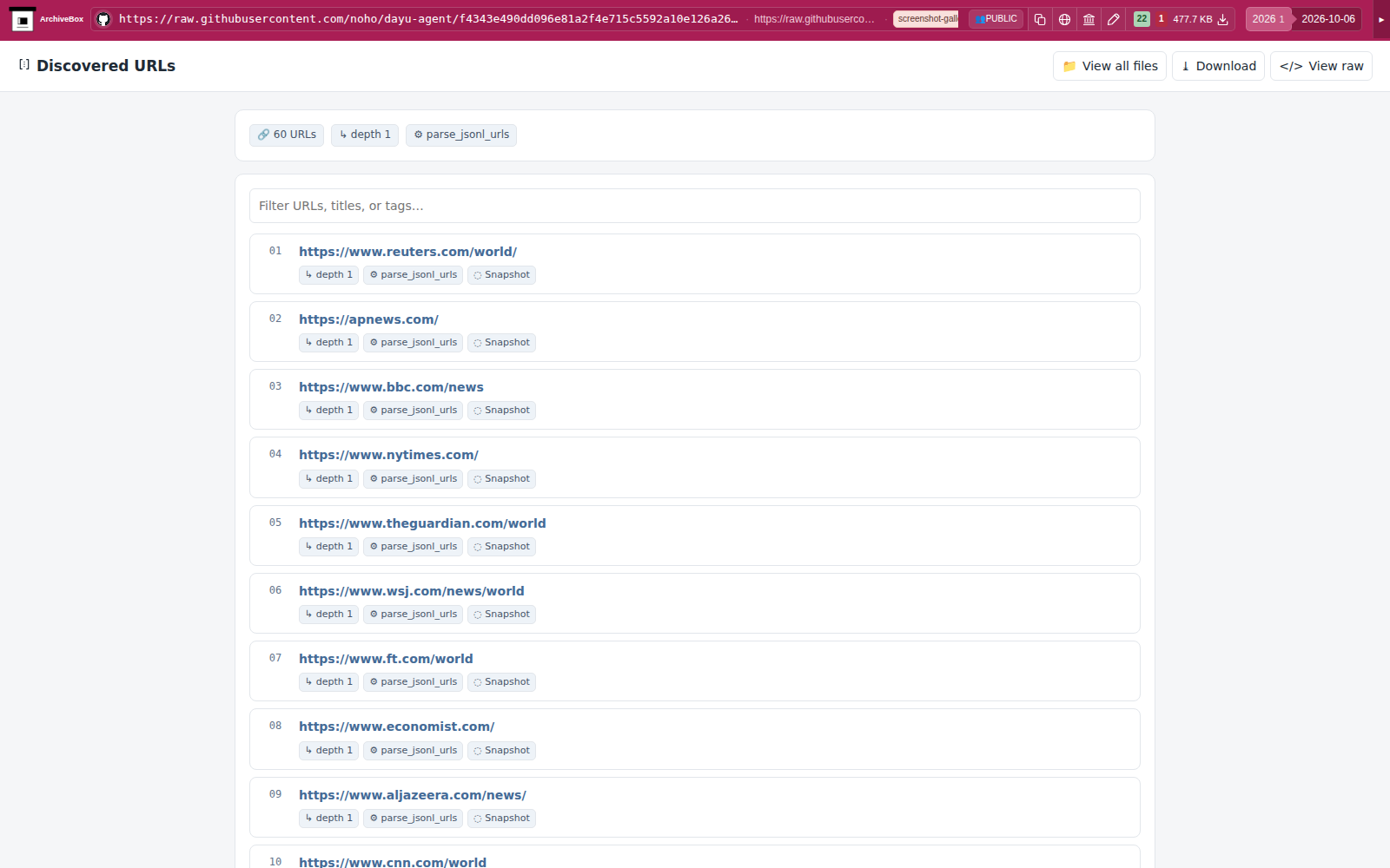 Snapshot View (parse_jsonl_urls) — desktop