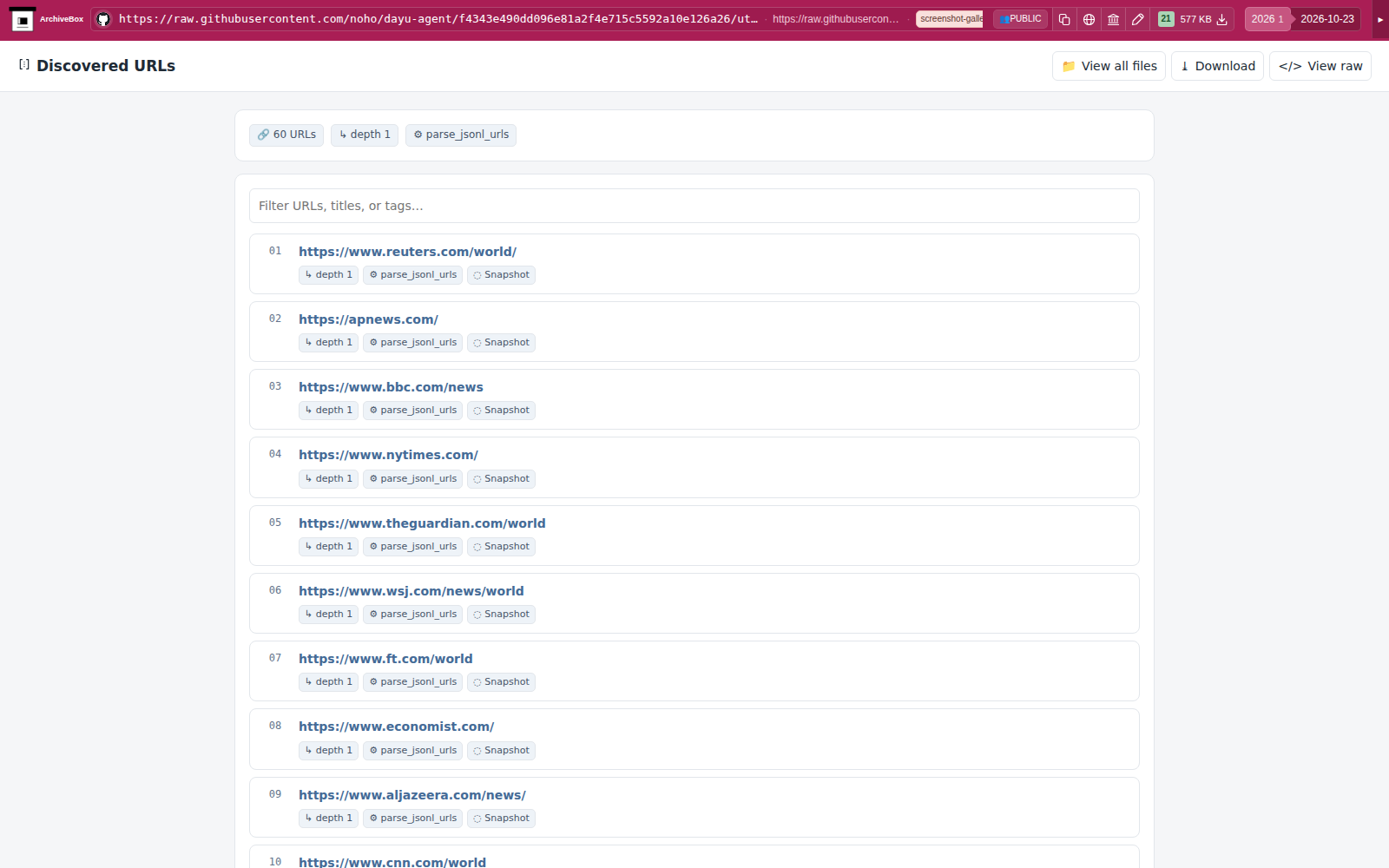Snapshot View (parse_jsonl_urls) — desktop