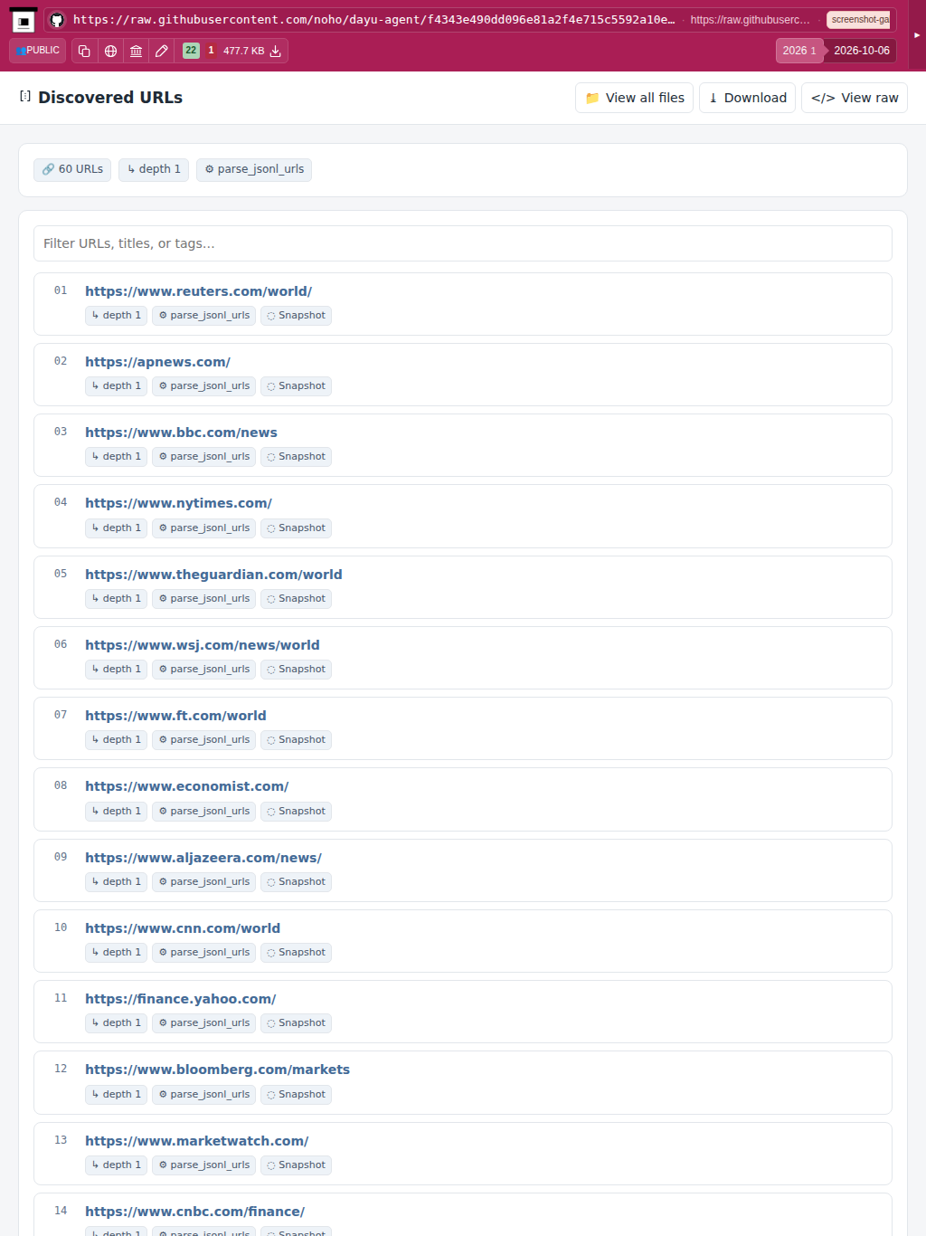 Snapshot View (parse_jsonl_urls) — tablet